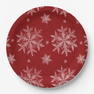 Plato De Papel Copia de Navidad de copos de nieve rojos festivos 