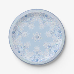 Plato De Papel Copo de nieve azul