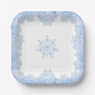 Plato De Papel Copo de nieve azul