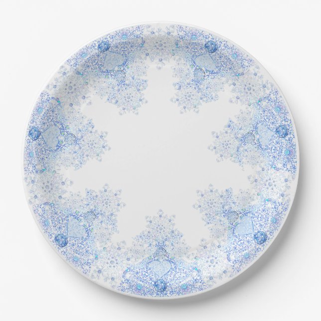 Plato De Papel Copo de nieve azul (Anverso)