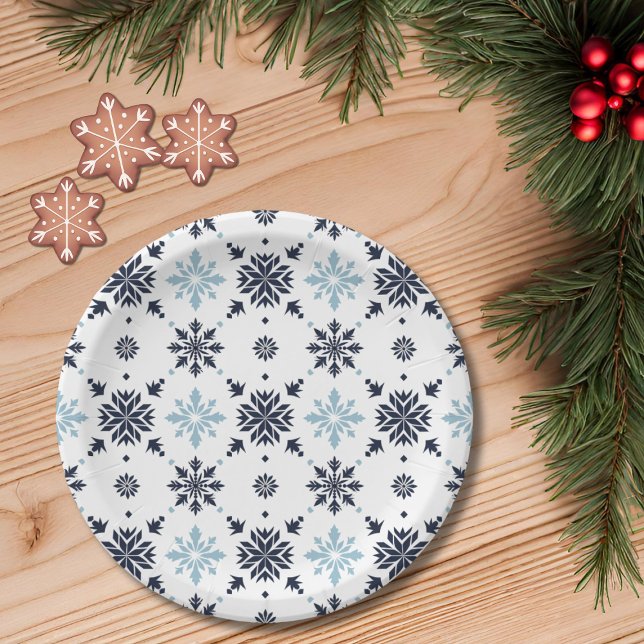 Plato De Papel Copo de nieve blanco y azul claro (Subido por el creador)