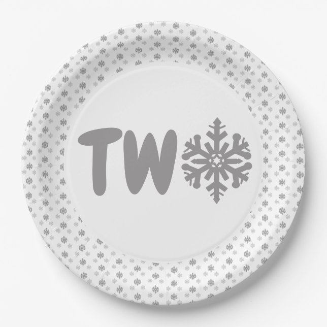 Plato De Papel Copo de nieve cumpleaños 2 (Anverso)