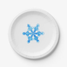 Plato De Papel Copo de nieve de invierno azul