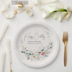 Plato De Papel Copo de nieve de la flor de invierno 100 cumpleaño