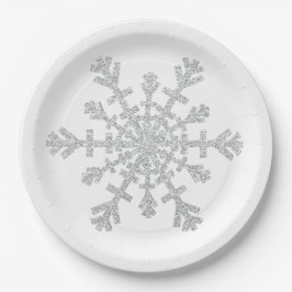 Plato De Papel Copo de nieve de plata del navidad del purpurina