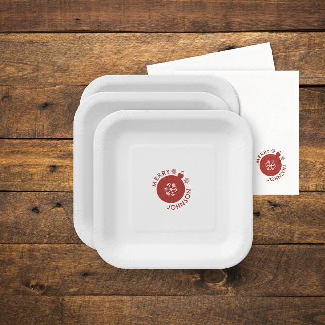 Plato De Papel Copo de nieve de vacaciones Añadir el texto de nom (Holiday Snowflake paper plates with matching napkins)