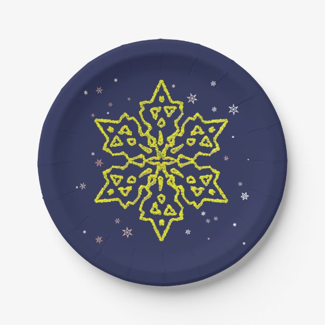Plato De Papel Copo de nieve dorado (Anverso)