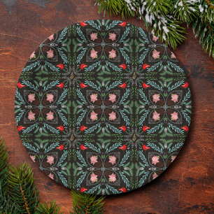 Plato De Papel Copo de nieve invernal, Poinsettias, Cardenales
