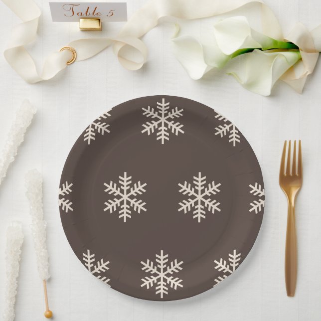 Plato De Papel Copo de nieve marrón (Boda)