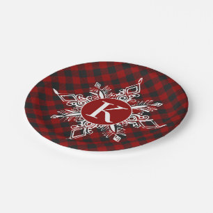 Plato De Papel Copo de nieve monograma