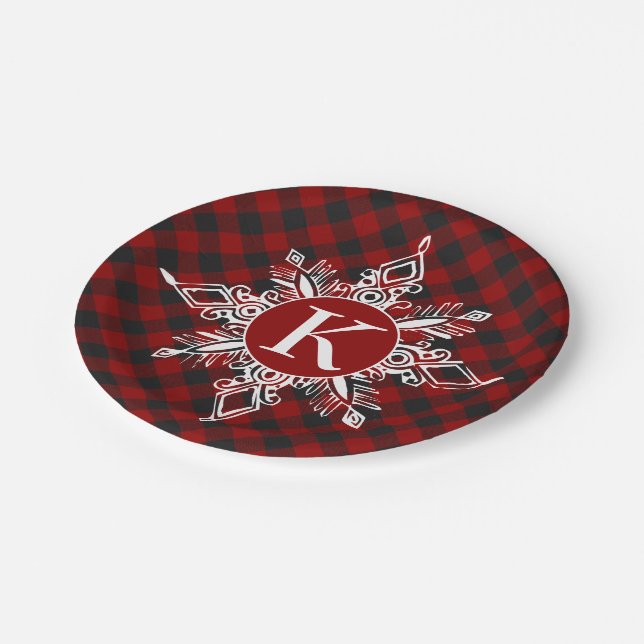 Plato De Papel Copo de nieve monograma (Angular)