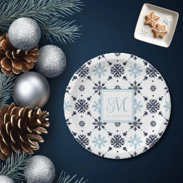 Plato De Papel Copo de nieve monogramado