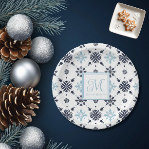 Plato De Papel Copo de nieve monogramado