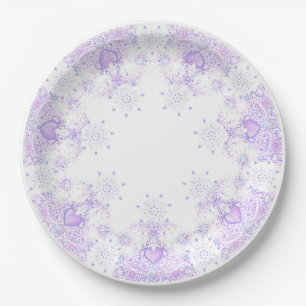 Plato De Papel copo de nieve morado ligero y corazón brillante