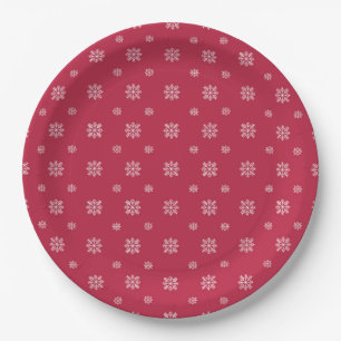 Plato De Papel Copo de Nieve Rojo y Blanco Navidad Simple Moderna