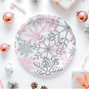 Plato De Papel Copo de nieve rosa Onederland de invierno