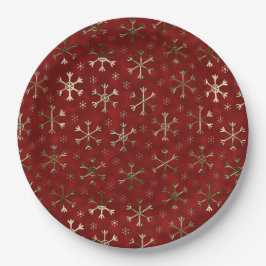 Plato De Papel Copos de Navidad de metal rojo y dorado