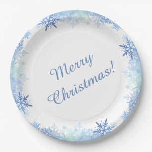 Plato De Papel Copos de nieve azules