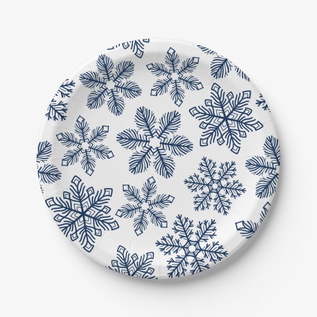 Plato De Papel Copos de nieve azules (Anverso)