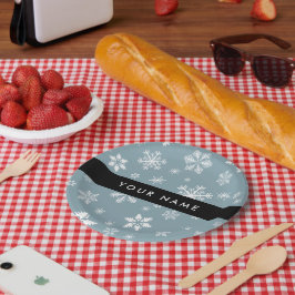 Plato De Papel Copos de nieve blancos, gris, tu nombre, personifi