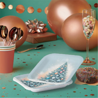 Plato De Papel Copos de nieve de árbol de pino | Ornamentos coral