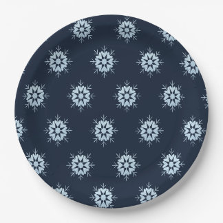 Plato De Papel Copos de nieve de brillo de cristal azul hielo de