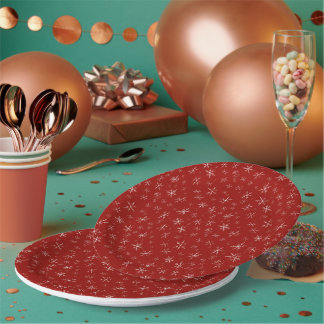 Plato De Papel Copos de nieve en rojo