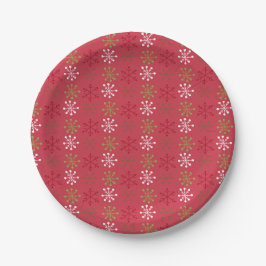 Plato De Papel Copos de nieve rojos, verdes y blancos