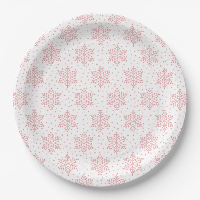 Plato De Papel Copos de nieve rosados (Anverso)