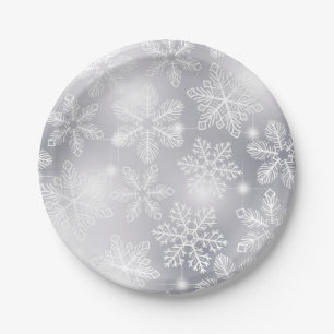 Plato De Papel Copos de nieve y luces