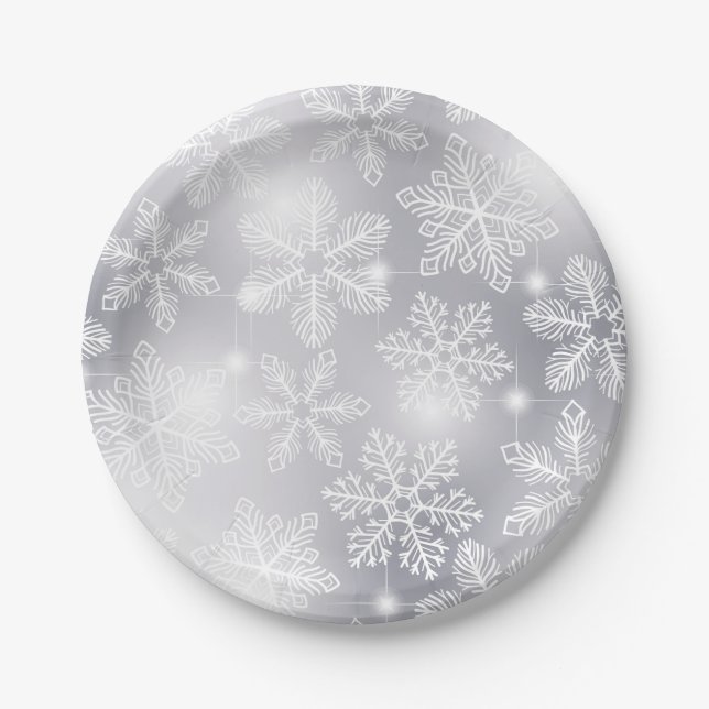 Plato De Papel Copos de nieve y luces (Anverso)
