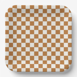 Plato De Papel Copper and eggshell checkerboard pattern