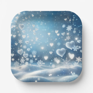 Plato De Papel Coproflakes y Corazones de Nieve en el Cielo Inver