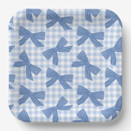 Plato De Papel Coqueta azul a cuadros y lazos