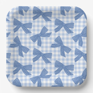 Plato De Papel Coqueta azul a cuadros y lazos