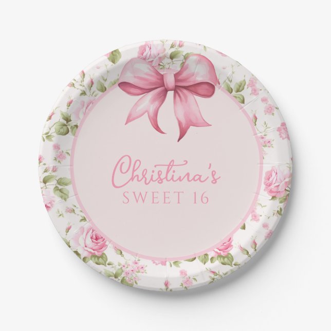 Plato De Papel Coqueta de vaca rosa dulce 16 (Anverso)