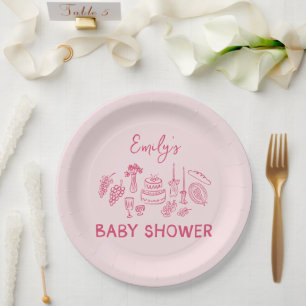 Plato De Papel Coqueta rosa moderna ducha de bebé de mano