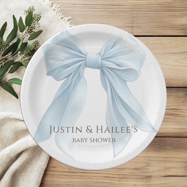 Plato De Papel Coquette Baby Shower Chica de Blue Bow personaliza (Subido por el creador)