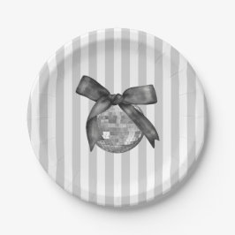 Plato De Papel Coquette Black Bow & Disco Ball Elegante Cumpleaño