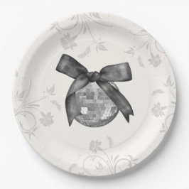 Plato De Papel Coquette Black Bow & Disco Ball Elegante Cumpleaño