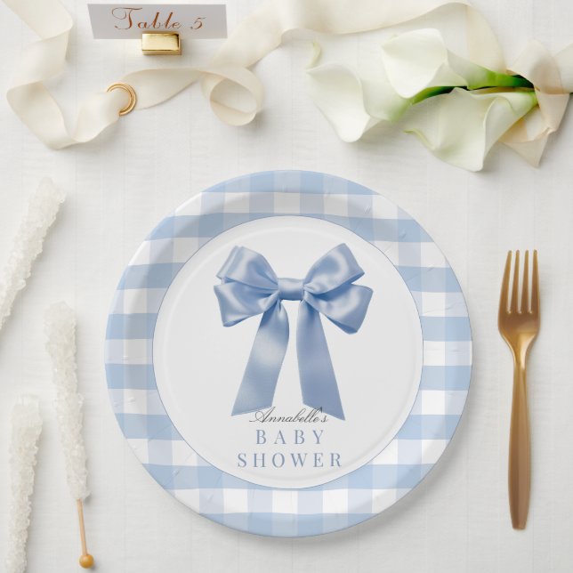 Plato De Papel Coquette Blue Bow Ribbon Boy Baby Shower (Boda)