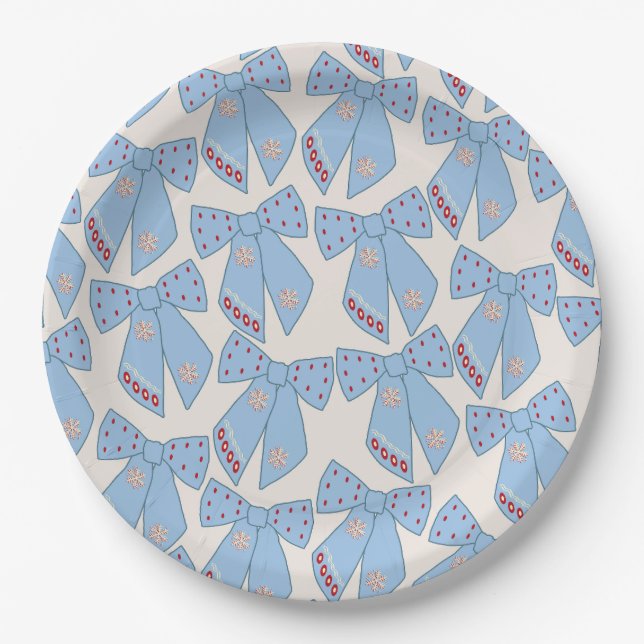 Plato De Papel Coquette Blue Bows (Anverso)
