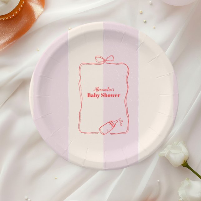 Plato De Papel Coquette Bow Baby Shower de banda rosa (Subido por el creador)