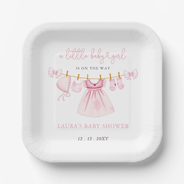 Plato De Papel Coquette Bow Chica Baby Shower (Anverso)