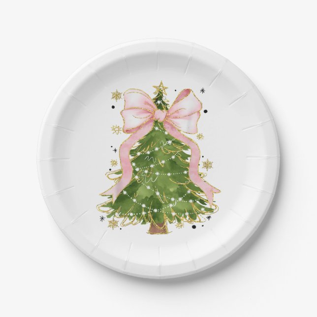 Plato De Papel Coquette Bow Christmas Tree Holiday Outfit W (Anverso)