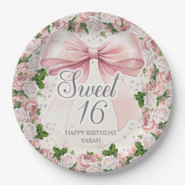 Plato De Papel Coquette Bow Floral Vintage Sweet 16