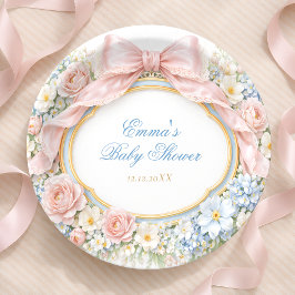 Plato De Papel Coquette Bow Garden Girl Baby Shower