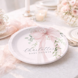 Plato De Papel Coquette Bow Greenery Baby in bloom baby Shower