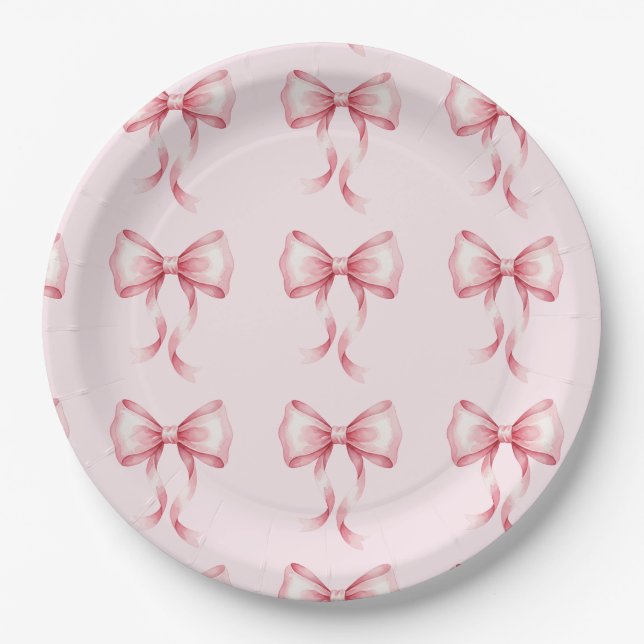 Plato De Papel Coquette Bow Pink Birthday Party  (Anverso)