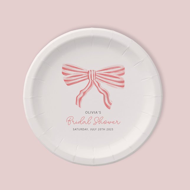 Plato De Papel Coquette Bow Rubor Bridal Shower (Coquette Bow Bridal Shower Blush Pink paper cup.  Matching invitations available for bride to be. )